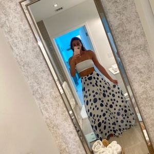 Long white and navy polka dot skirt